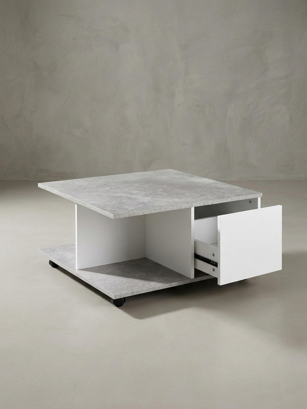 COUCHTISCH mit Rollen, Melaminharzbeschichtung und 2 Schubladen, Grau 70x70x36 cm - Grau, Holz (70/70/36cm) - KADIMA DESIGN