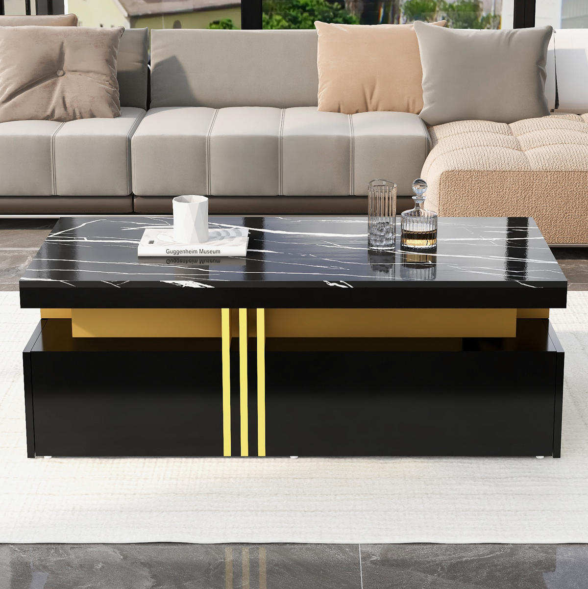 COUCHTISCH aus Spanplatte 100x50x40 cm in Schwarz mit 2 Schubladen - Schwarz, Holzwerkstoff (100/50/40cm) - Modfu