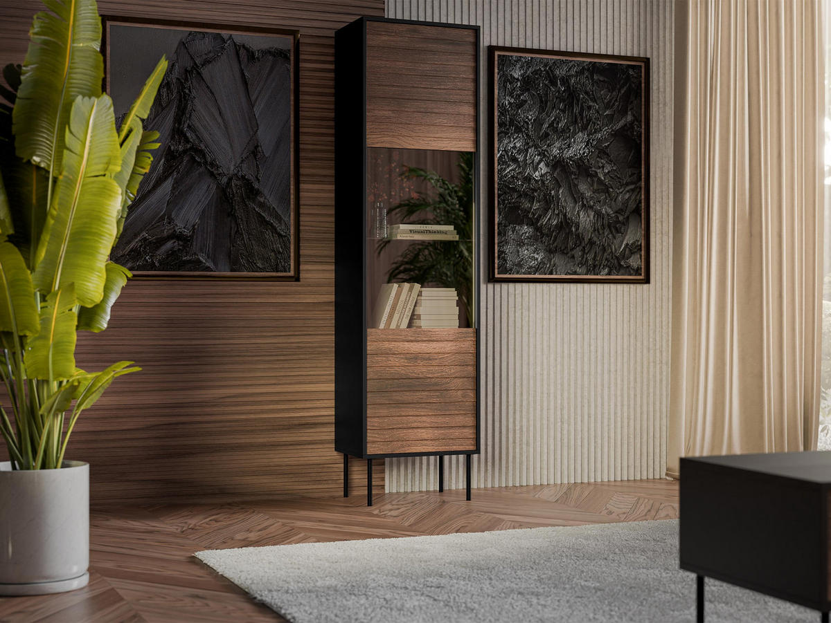 VITRINE Cortina - Schwarz/Braun, Holzwerkstoff/Metall (53/182/40cm) - MIRJAN24