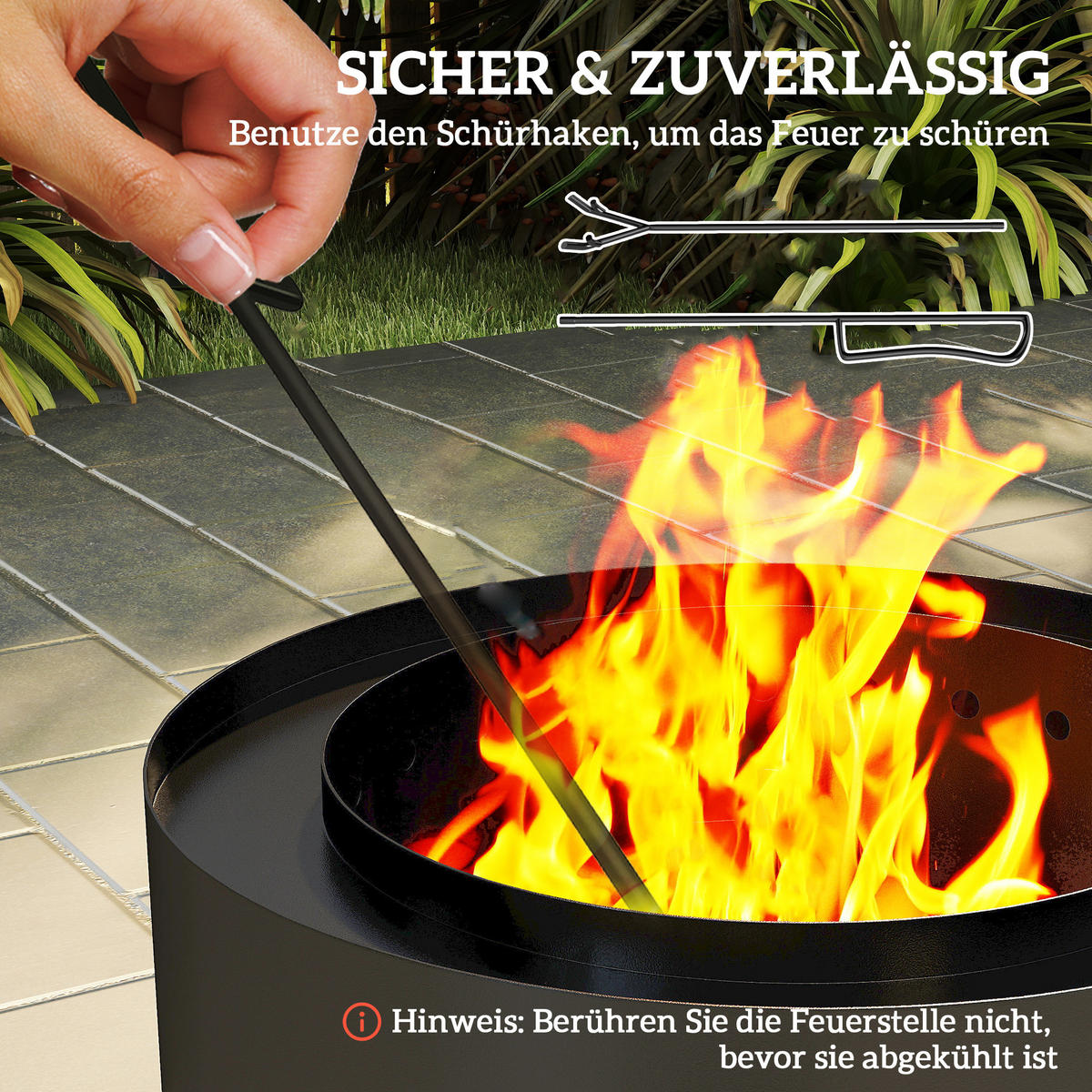 FEUERSCHALE DE-10583 mit Aschenwanne & Schürhaken Schwarz - Schwarz, Metall (45/42/45cm) - ComfortXL