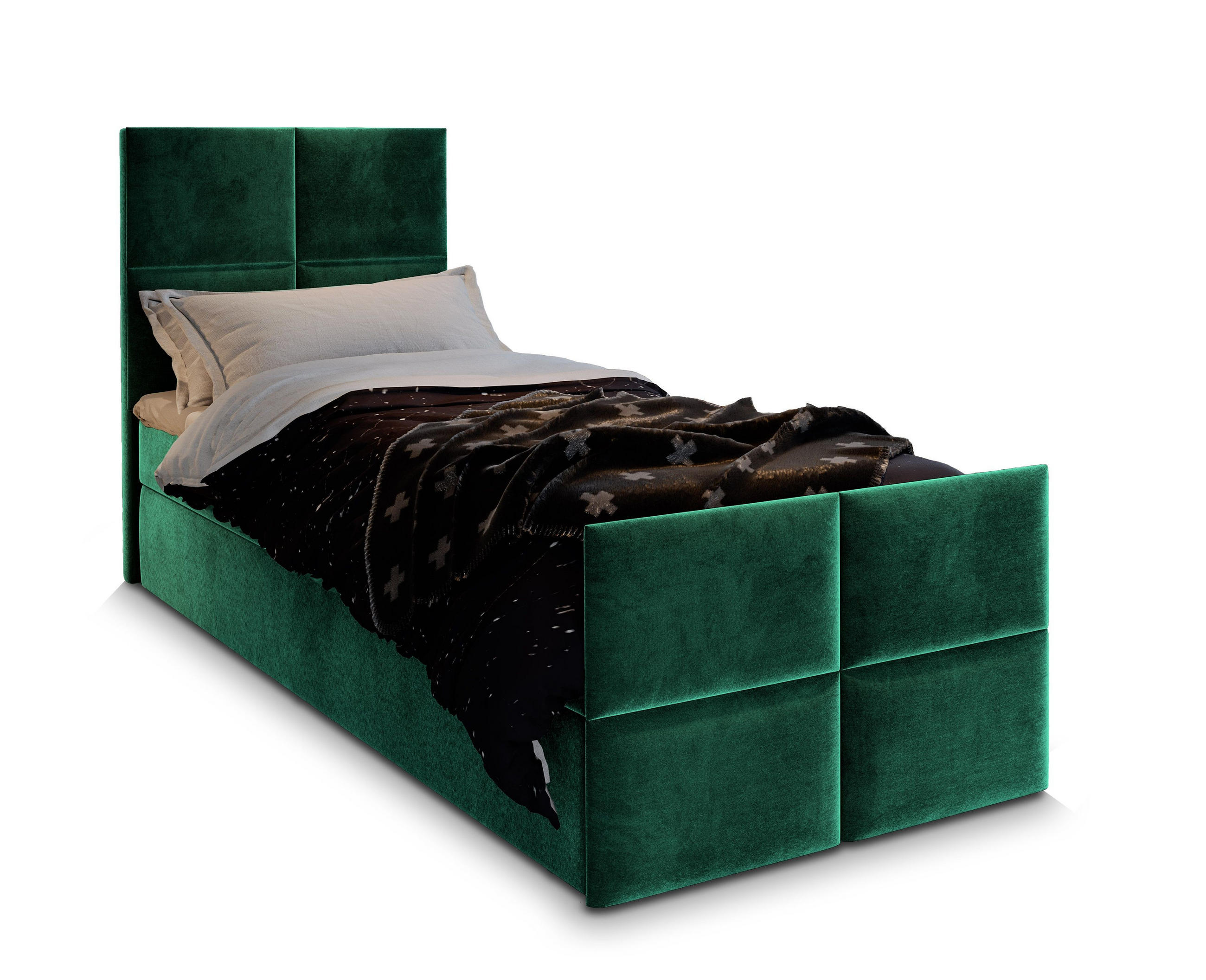 BOXBETT ARIEL 90 90x200 cm mit Matratze und Topper - Grün - Grün, Holz (90/200cm) - MASSENO