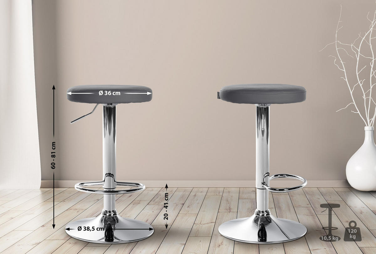 BARHOCKER Pontius Kunstleder chrom grau - Chromfarben/Grau, Kunststoff/Metall (38.5/81/38.5cm) - TPFLiving