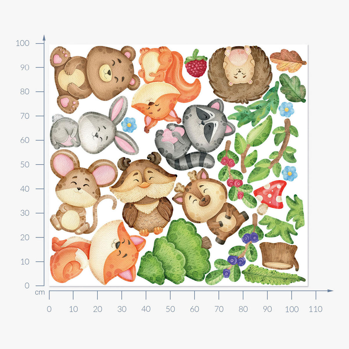 WANDAUFKLEBER 100x107cm - Niedliche Tiere - Multicolor, Kunststoff (100/107/0.1cm) - Wallfluent