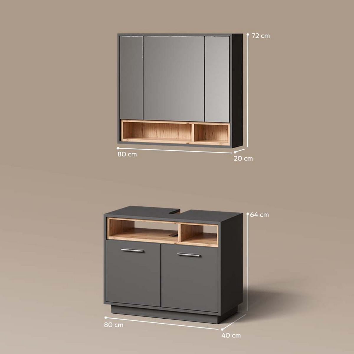 BADMÖBEL-SET Temo Anthrazit 2 Teile - Anthrazit/Sonoma Eiche, Holzwerkstoff (80/72/40cm) - Livinity®