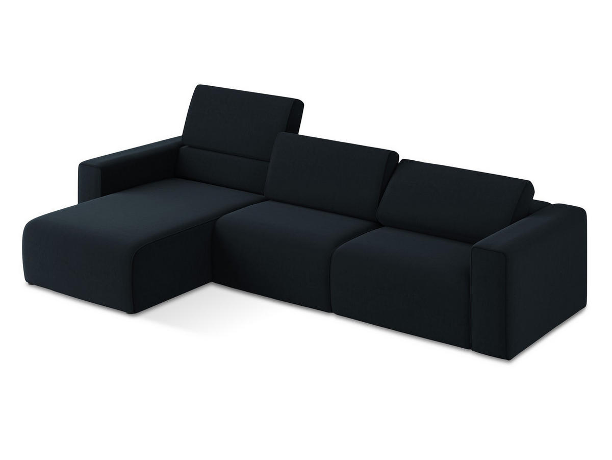 ECKSOFA Links Samt Stoff Blau - Blau/Schwarz, Kunststoff/Textil (167/314cm) - Makamii
