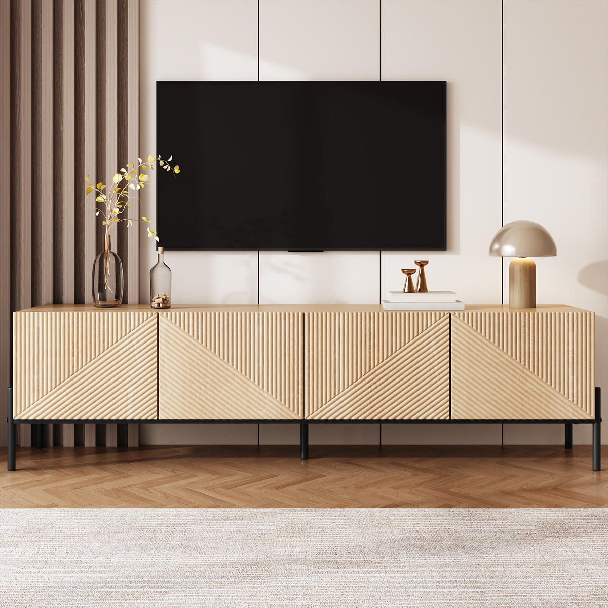 TV-SCHRANK Lowboard 4 Türen 3D Design Stauraum - Naturfarben, Holz (163.5/45/40cm) - Fortuna Lai