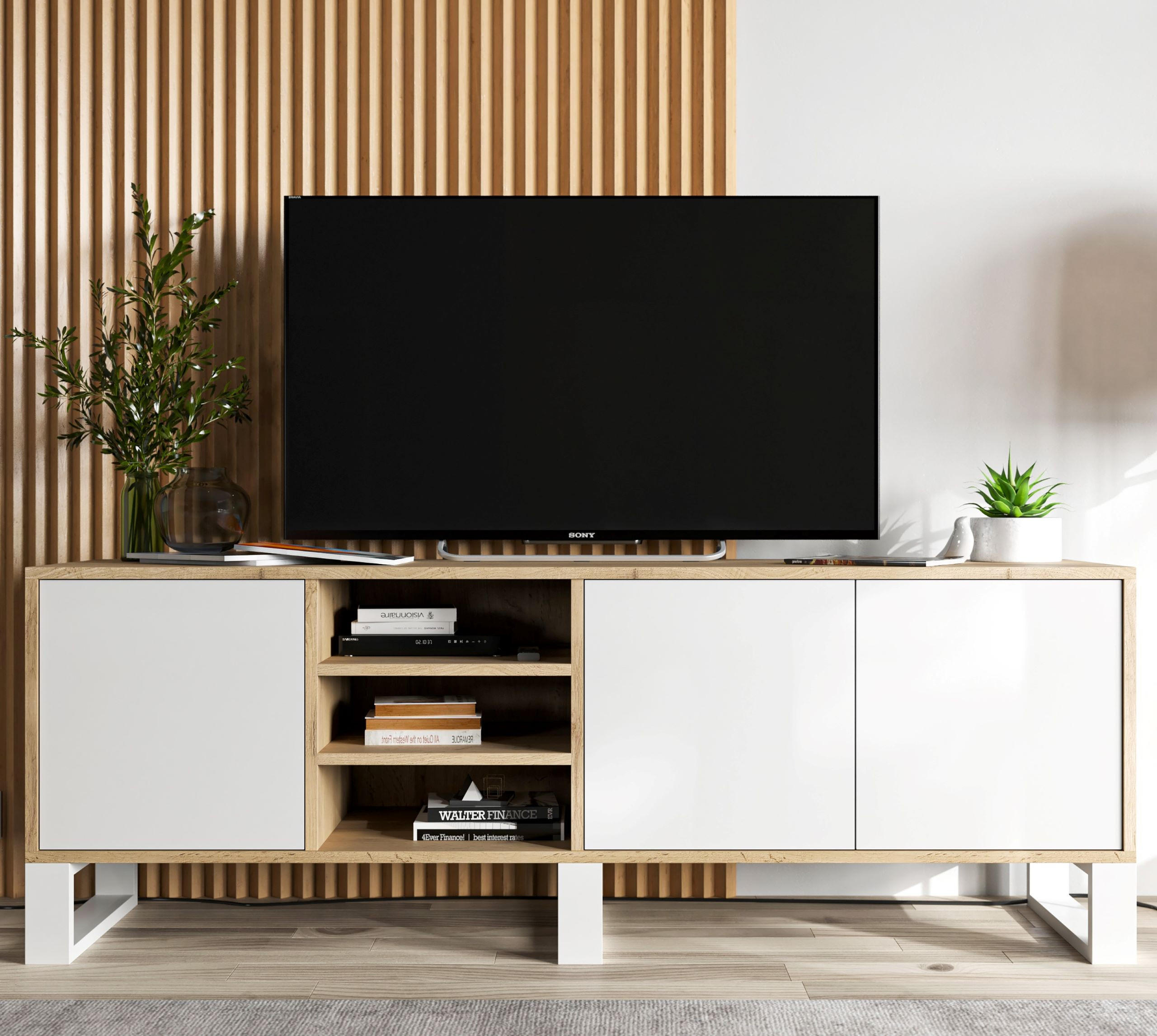 TV-LOWBOARD Apollo Eiche wotan Weiß Matt mit Metallbeinen 150/53/35 cm - Weiß, Holzwerkstoff/Metall (150/53/35cm) - Meble Lindner