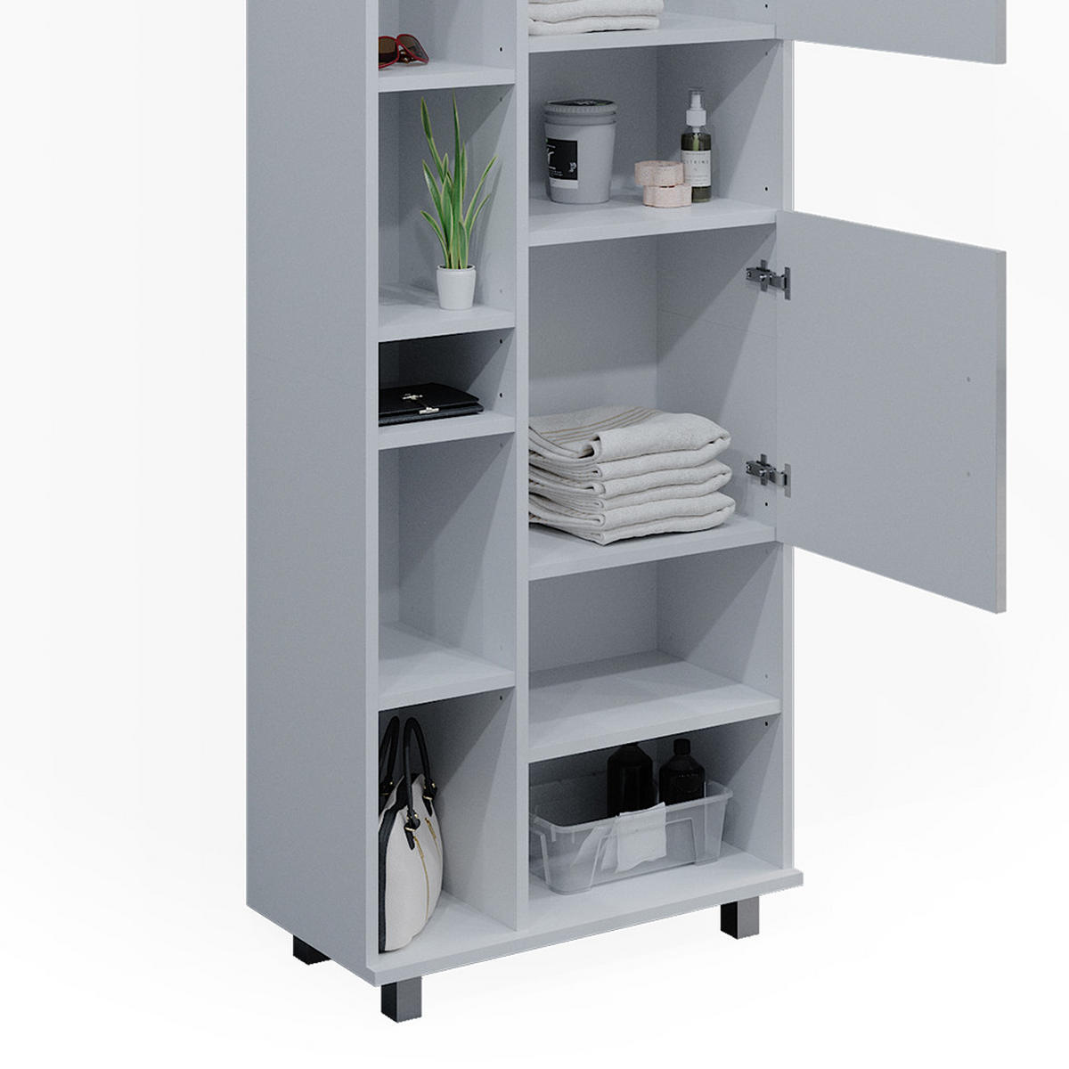 BADSCHRANK Ilias Weiß Hochglanz 60 x 190 cm - Weiß Hochglanz, Holzwerkstoff (60/190/30cm) - Vicco