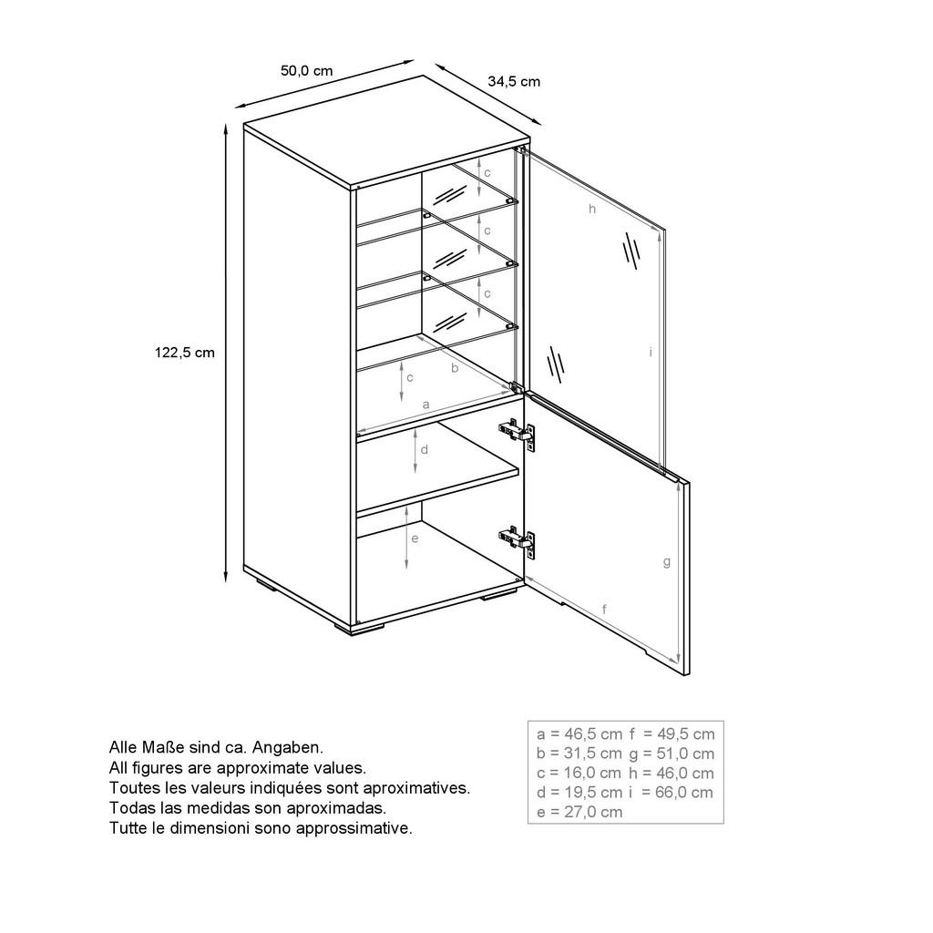 Thumbnail - Vladon Vitrine, Eiche San Remo, Holzwerkstoff, 50x122.5x34.5 cm, Wohnzimmer, Wohnwände, Vitrinenschränke