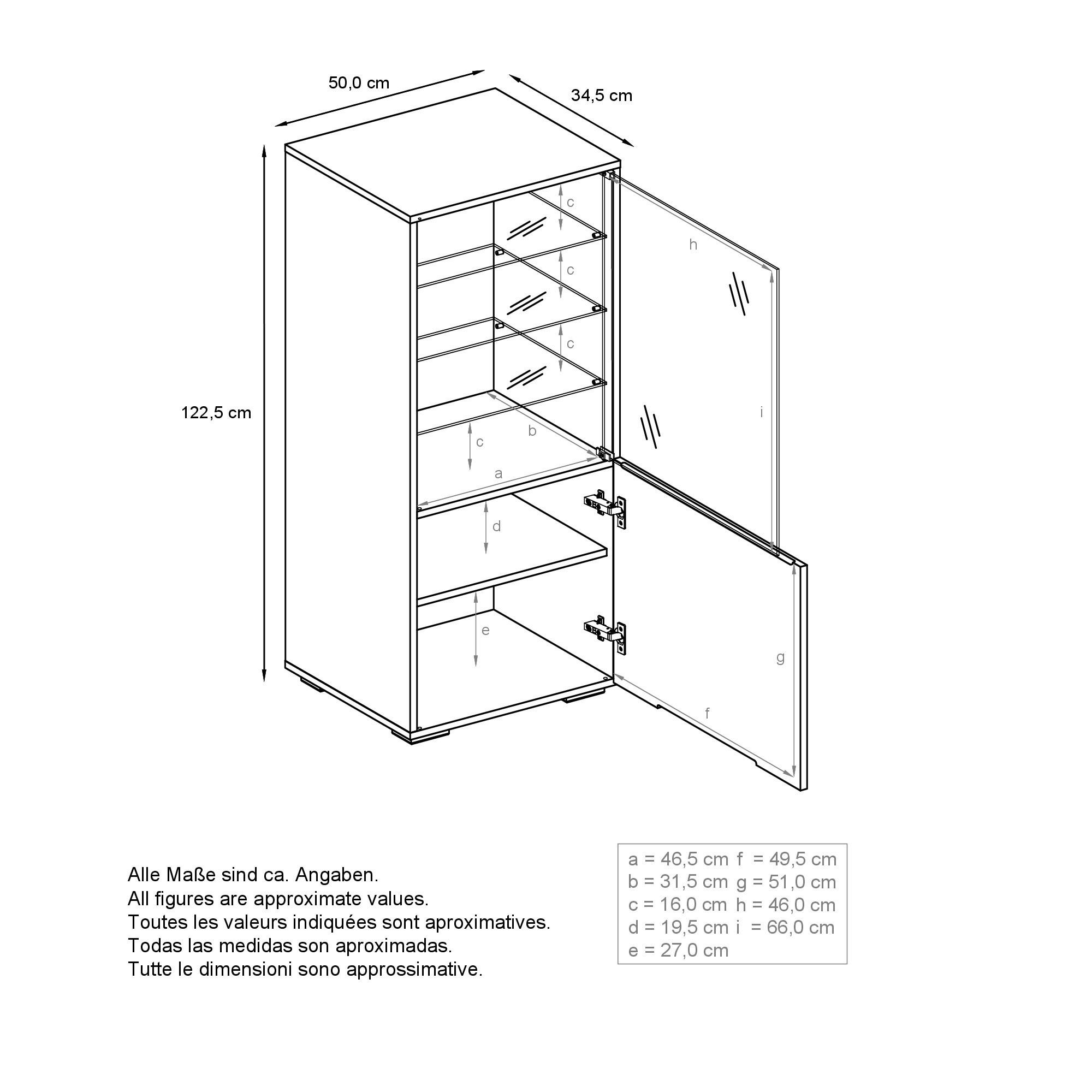 Thumbnail - Vladon Vitrine, Schwarz, Holzwerkstoff, 50x122.5x34.5 cm, Wohnzimmer, Wohnwände, Vitrinenschränke