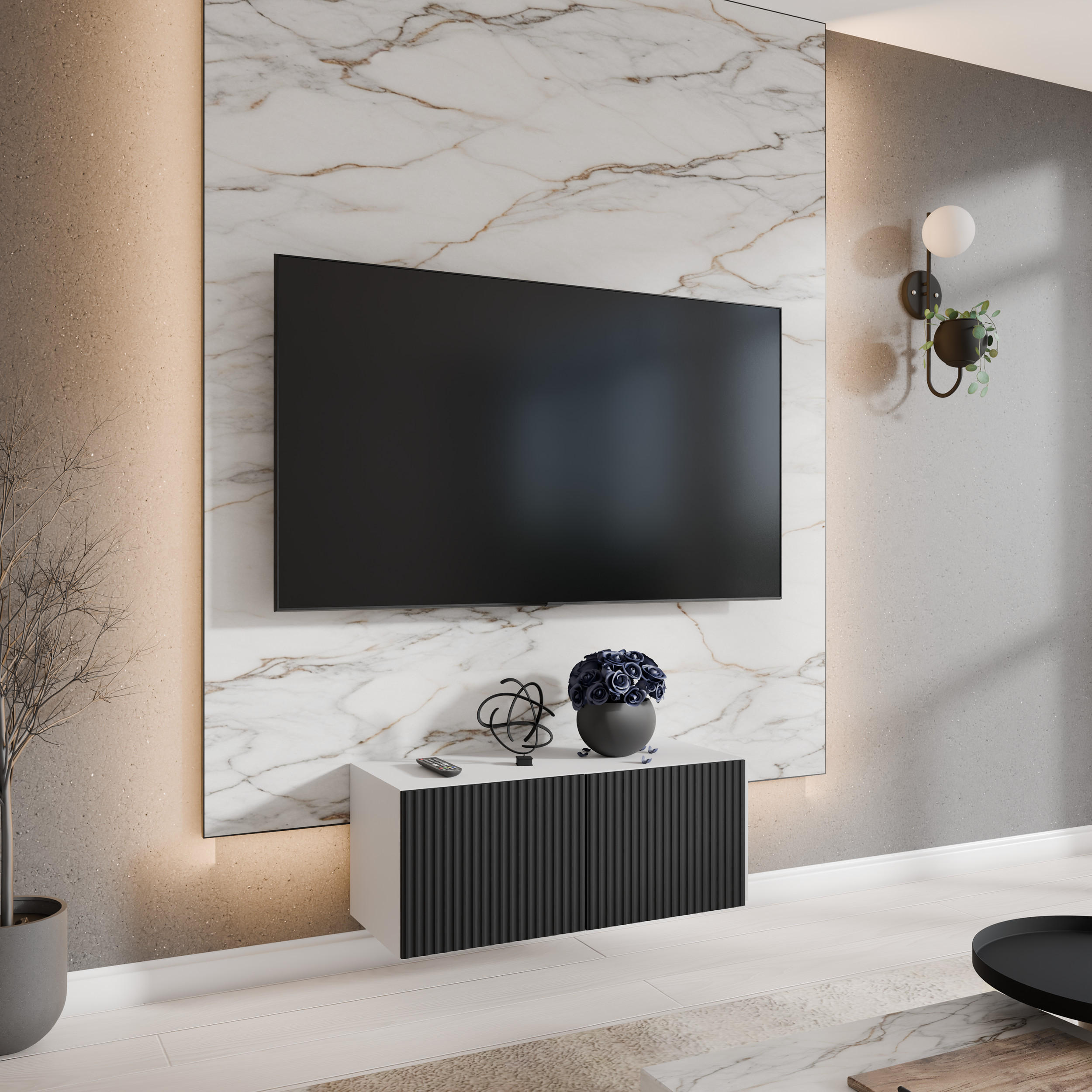 TV-SCHRANK NOE - Schwarz/Weiß, Holzwerkstoff (100/41/40cm) - Meblini