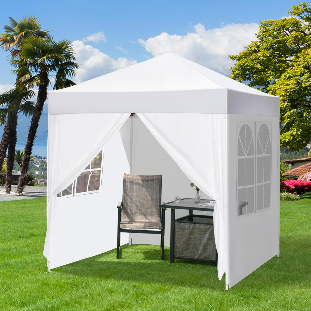 PAVILLON DE-07480 mit 4 abnehmbaren Seitenwänden, 2x2 m Weiß - Weiß, Textil/Metall (200/240/200cm) - ComfortXL