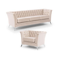 SITZGARNITUR 3+1 Chesterfield Whitby Beige Samt mit silbernen Füßen - Beige/Silberfarben, Holz/Textil (237/78/82cm) - S-Style Möbel