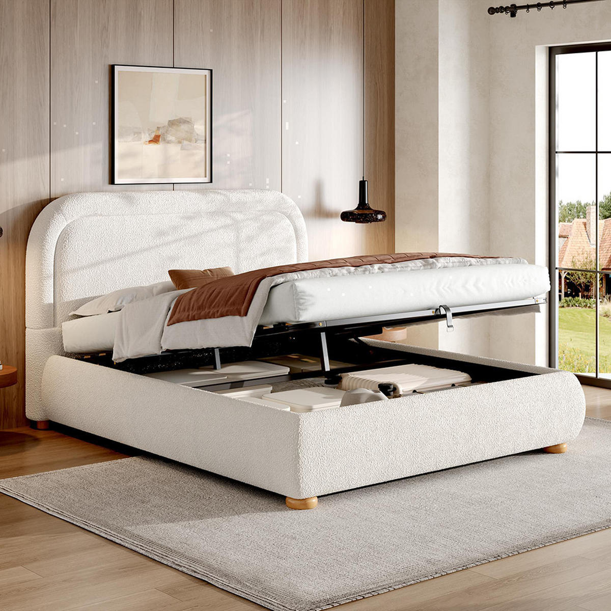 POLSTERBETT 160×200cm mit großem Stauraum in Weiß - Weiß, Textil (160/200cm) - KOMHTOM