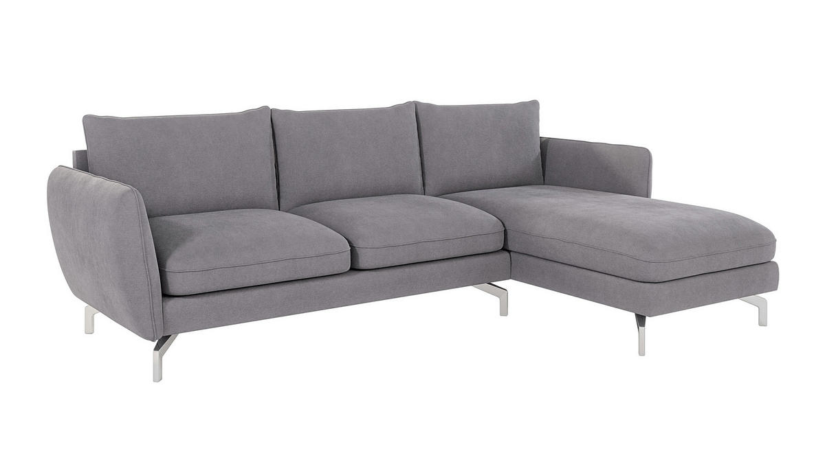 ECKSOFA Elou Grau Microfaser - Chromfarben/Grau, Holz/Textil (261/167cm) - S-Style Möbel