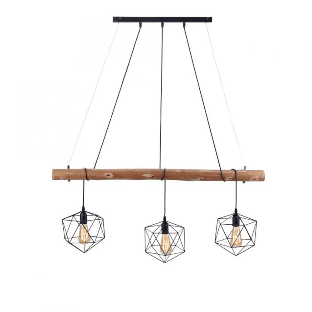 METALL HÄNGELEUCHTE Braun Gitteroptik Holz 3 Flammig - Braun, Holz (100/20/120cm)