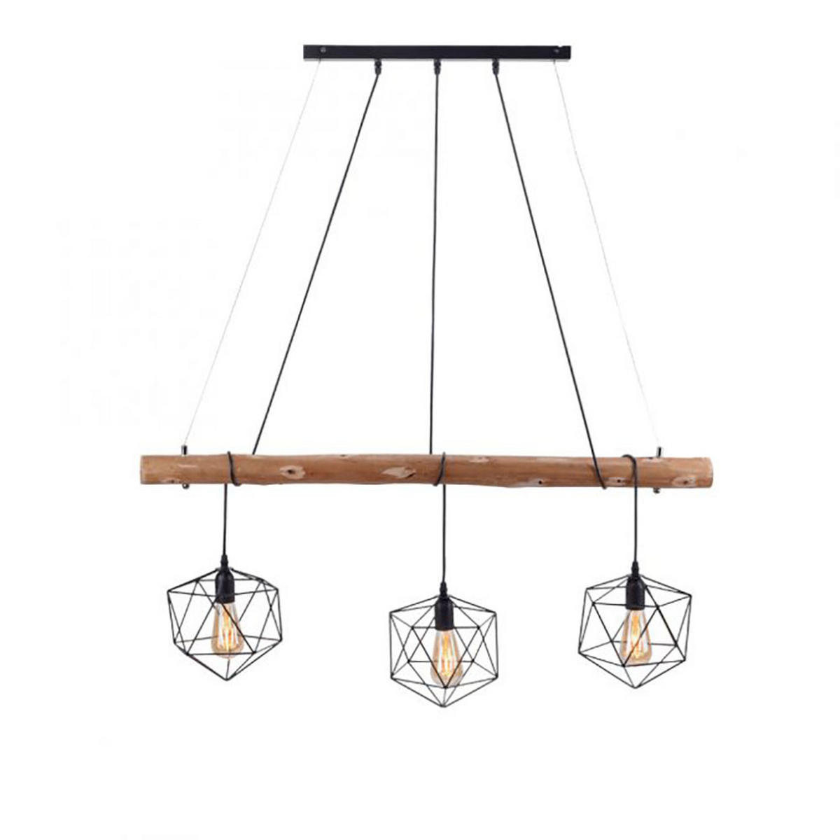 METALL HÄNGELEUCHTE Braun Gitteroptik Holz 3 Flammig - Braun, Holz (100/20/120cm)