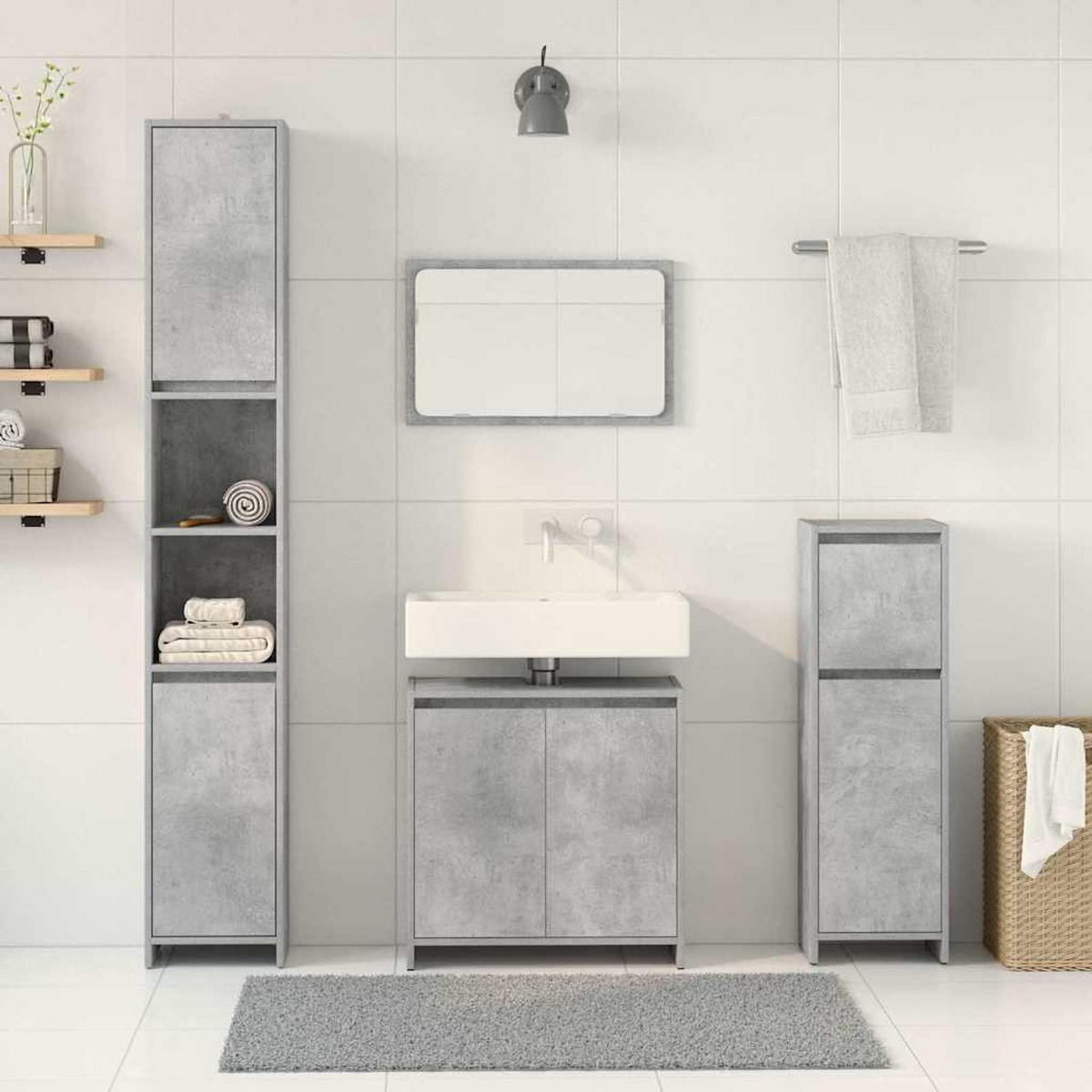 BADMÖBEL-SET 4-TLG. Betongrau Holzwerkstoff - Grau, Holzwerkstoff (30/183.5/90cm) - vidaXL