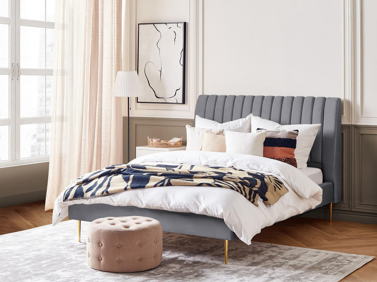 POLSTERBETT 140/200cm Grau Marville - Grau, Textil (140/200cm) - Beliani