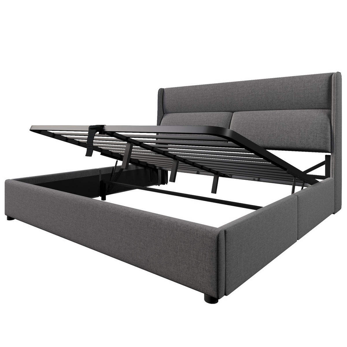 POLSTERBETT 160x200cm Doppelbett hydraulisch mit Stauraum & Kopfstütze Grau - Grau, Holz (160/200cm) - FLIEKS