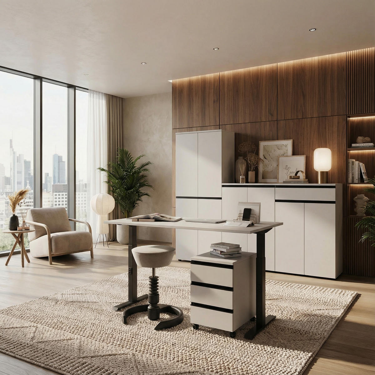 AKTENSCHRANK STUTTGART, 197 cm hoch, 5 Ordnerhöhen, Soft-Close Greige - Beige, Holzwerkstoff (81/197/40cm) - KADIMA DESIGN