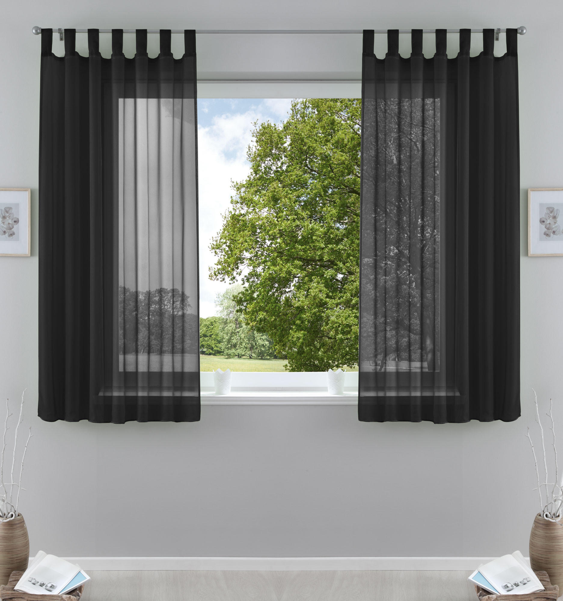 SCHLAUFENGARDINEN Voile 2er Set 175x140 cm Schwarz - Schwarz, Textil (140/175cm) - Gardinenbox.eu