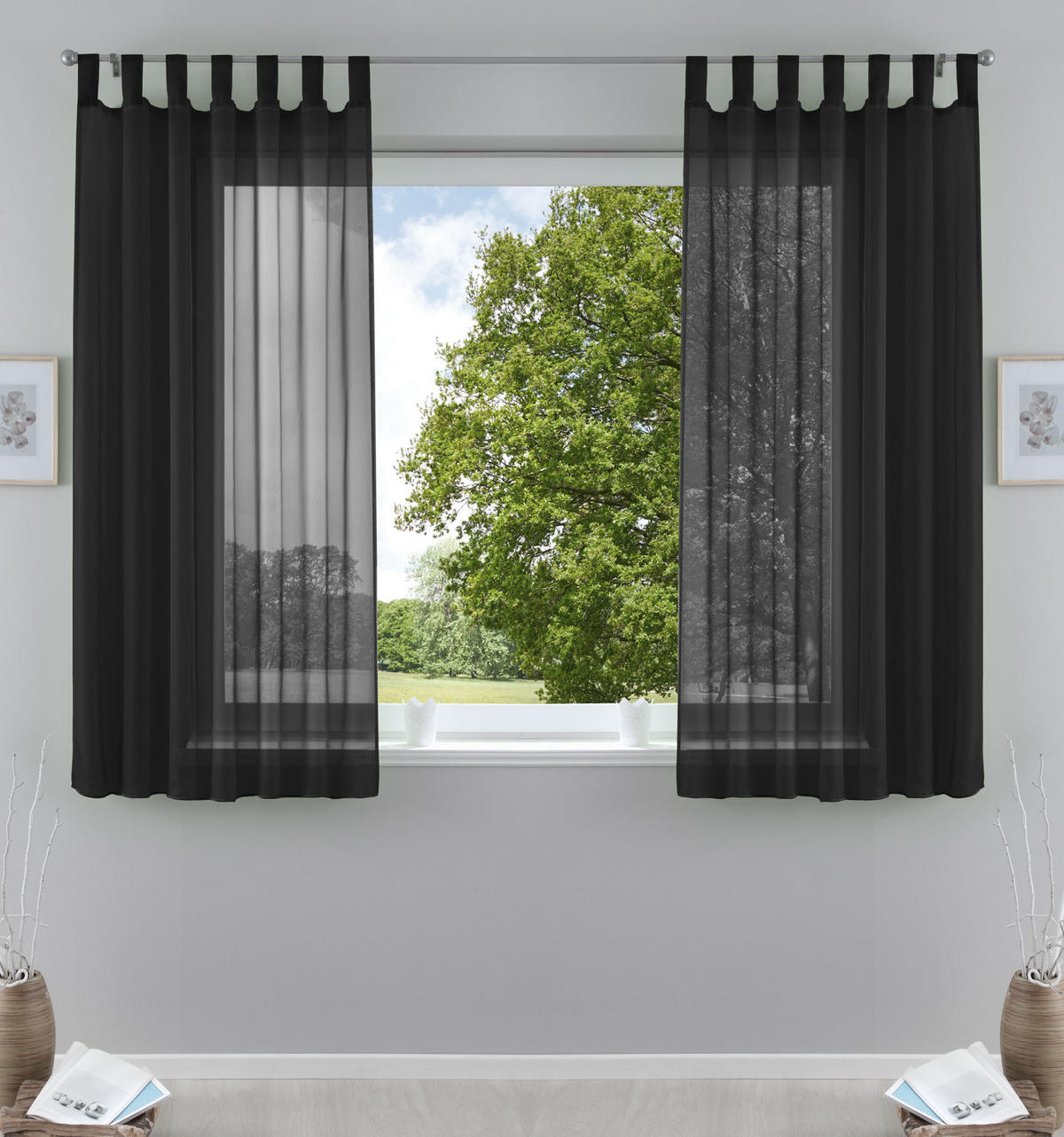 SCHLAUFENGARDINEN Voile 2er Set 175x140 cm Schwarz - Schwarz, Textil (140/175cm) - Gardinenbox.eu