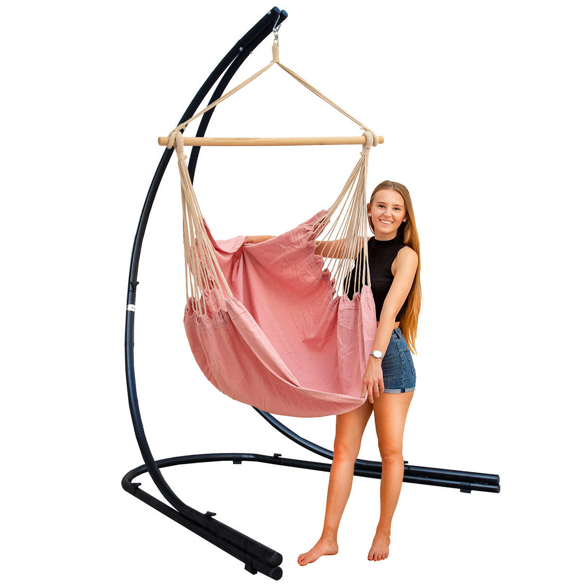 XXL-HÄNGESESSEL inkl. Gestell, 210 cm, Rosa - Rosa, Textil (140/210/160cm) - Amanka
