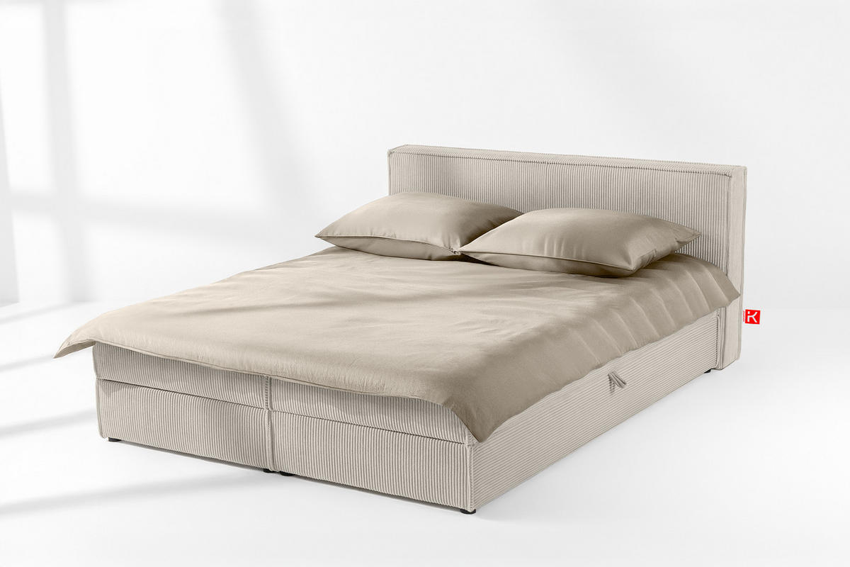 BOXSPRINGBETT ROTI mit Stauraum, cremefarben - Creme/Schwarz, Holz/Holzwerkstoff (180/200cm) - KONSIMO®