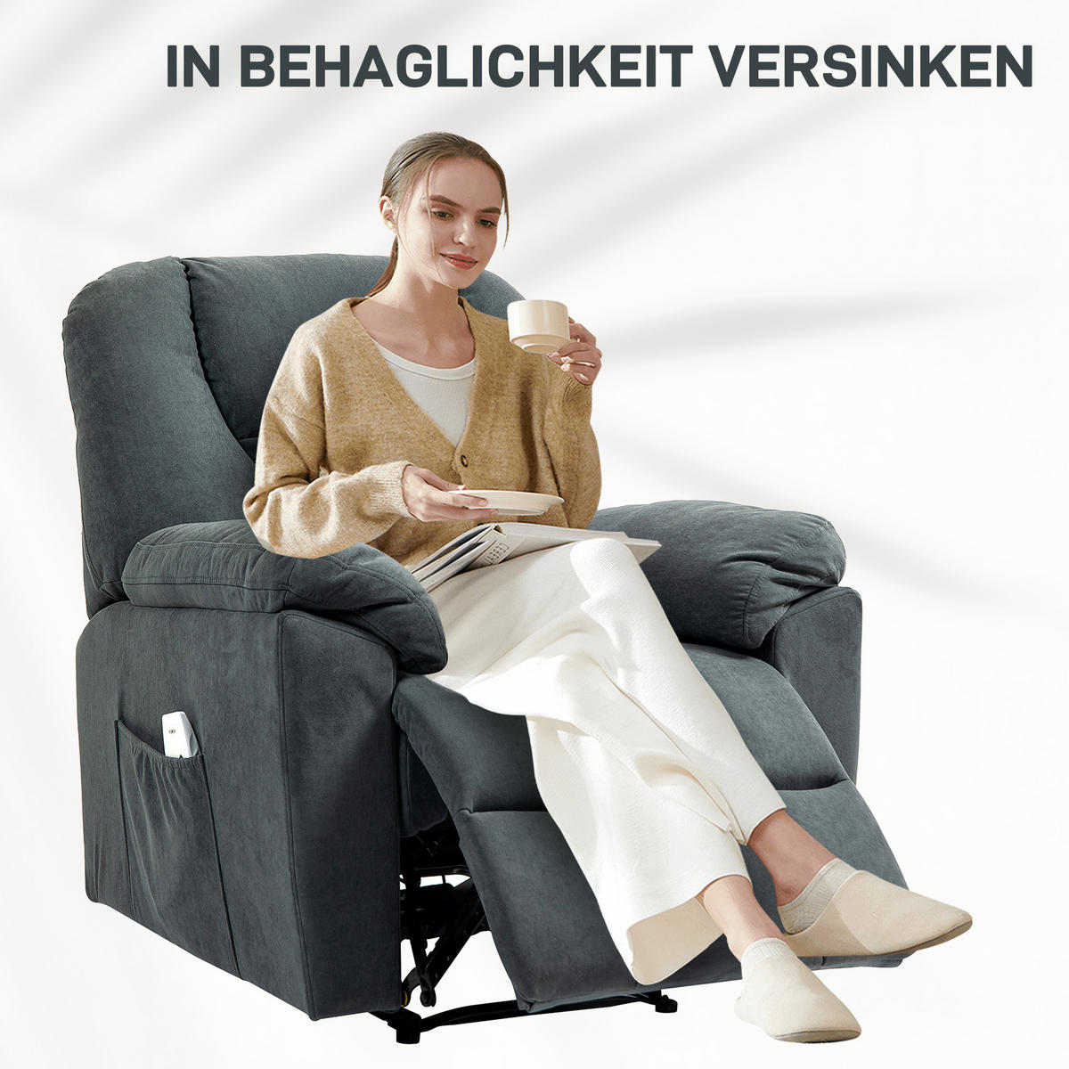 ELEKTRISCH Relaxsessel Fernsehsessel mit Liegefunktion Wärmefunktion Fußteil - Dunkelgrau, Textil (88/101/97cm) - HOMCOM