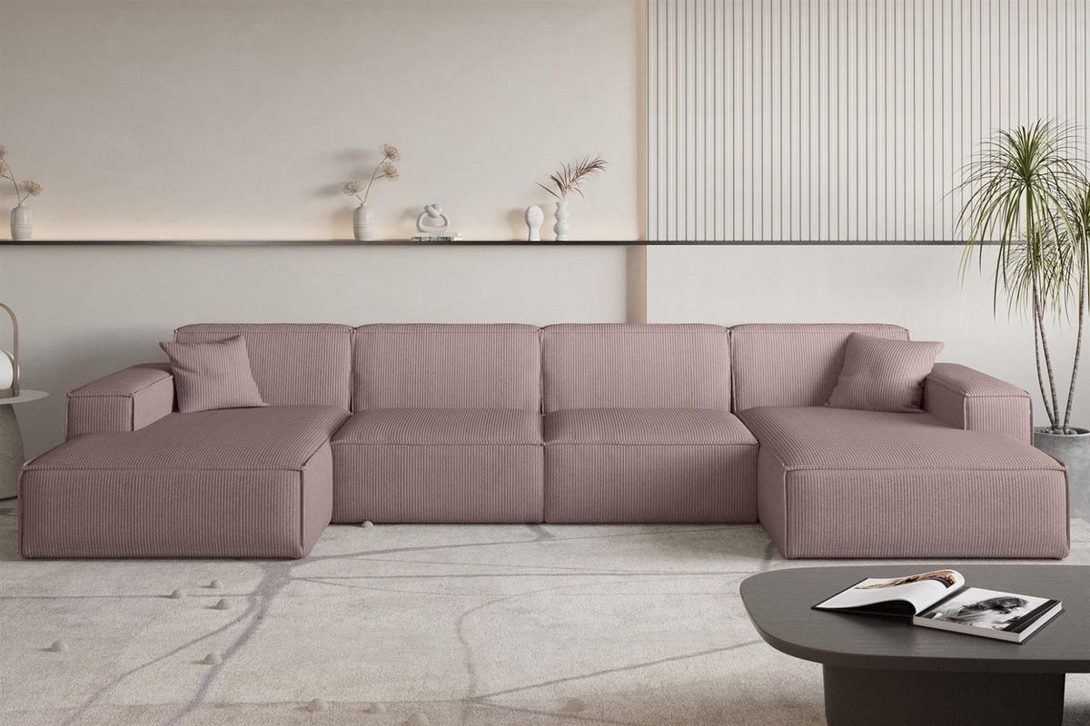 WOHNLANDSCHAFT Celes Premium In Scala - Lila, Holzwerkstoff/Textil (379/73/165cm) - Fun Möbel