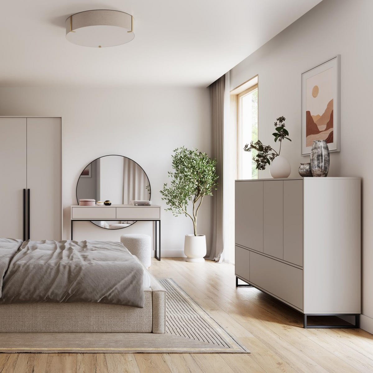 KOMMODE Giana mit 5 Türen, 160 cm, Beige Sand - Sandfarben/Beige, Holzwerkstoff (160/120/45cm) - Beautysofa