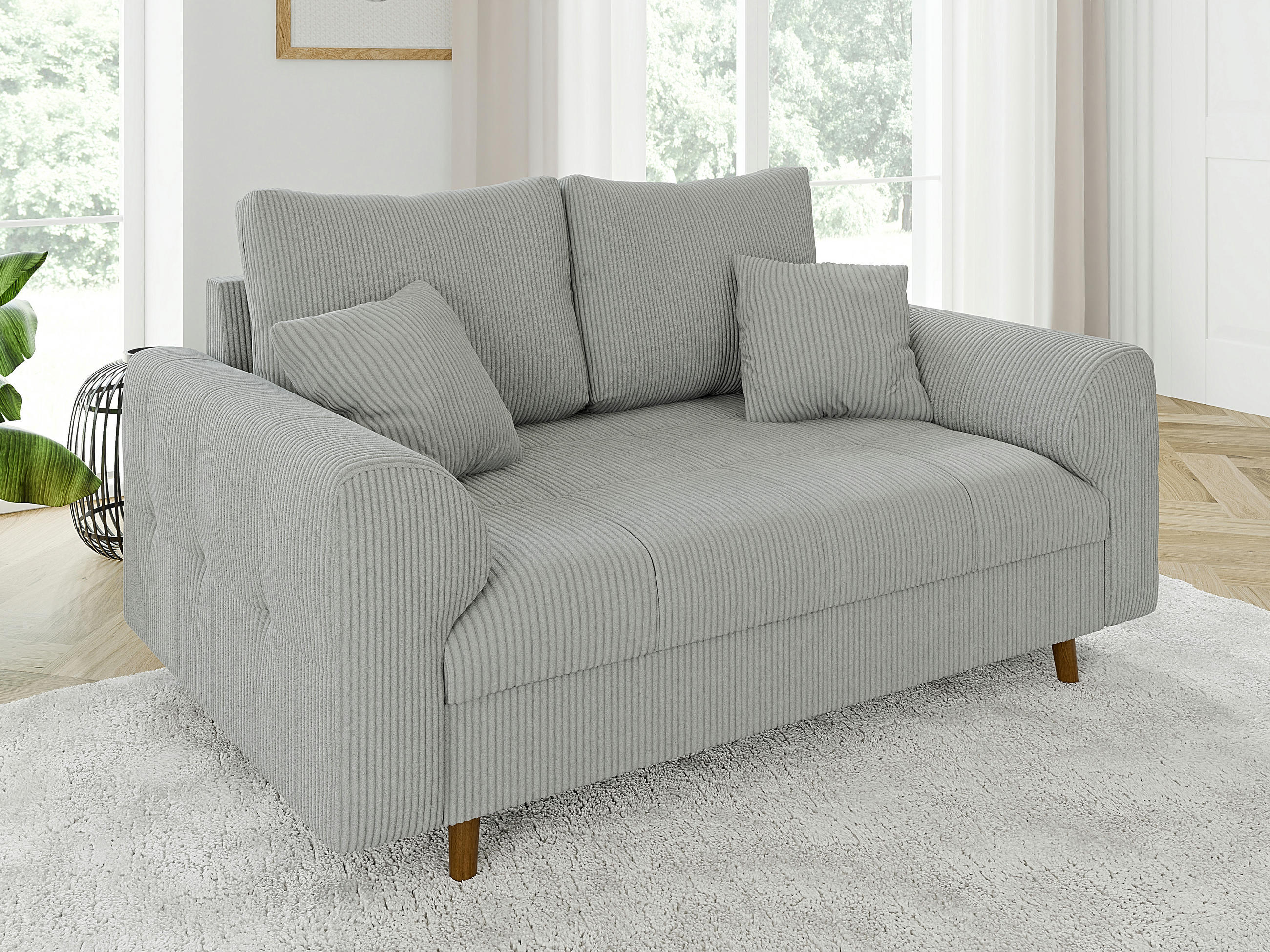 2-SITZER-SOFA Alma Hellgrau Cord - Hellgrau/Braun, Holz/Textil (150/81/93cm) - S-Style Möbel