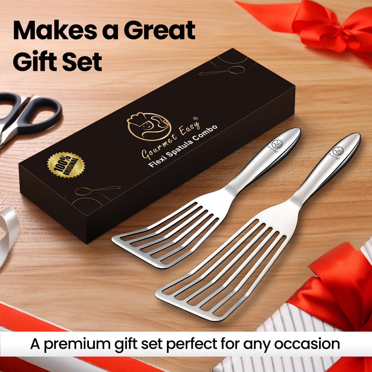 FISCHWENDER Pfannenwender,Fischwender-Set, Edelstahl, 2 teilig (groß/klein) für empfindliches Bratgut - Edelstahlfarben, Metall (34.5/3/9.5cm) - Gourmet Easy