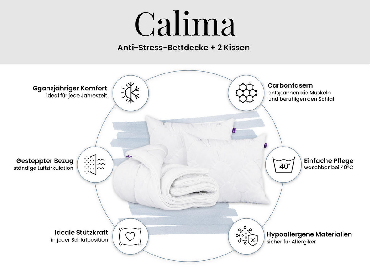GANZJAHRESBETTDECKE Anti-Stress-Effekt CALIMA 160/200 mit Kopfkissen 40/80 - Weiß, Textil (160/200cm) - MKS