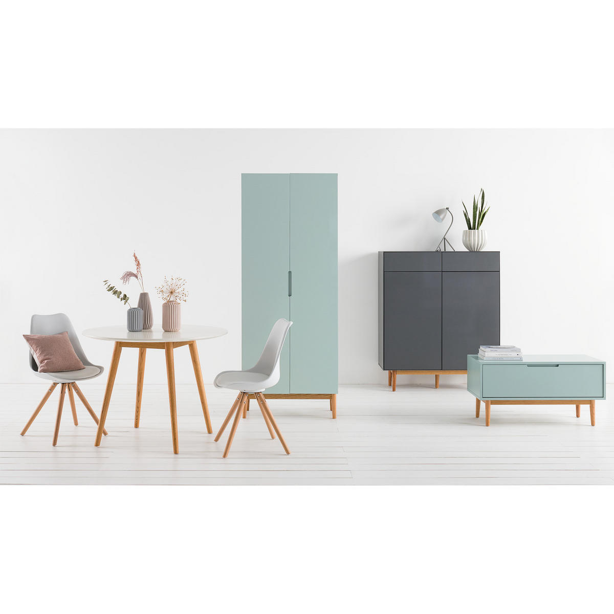 ESSTISCH rund - Eiche teilmassiv - Weiß, Holzwerkstoff (100/100/76cm) - home24