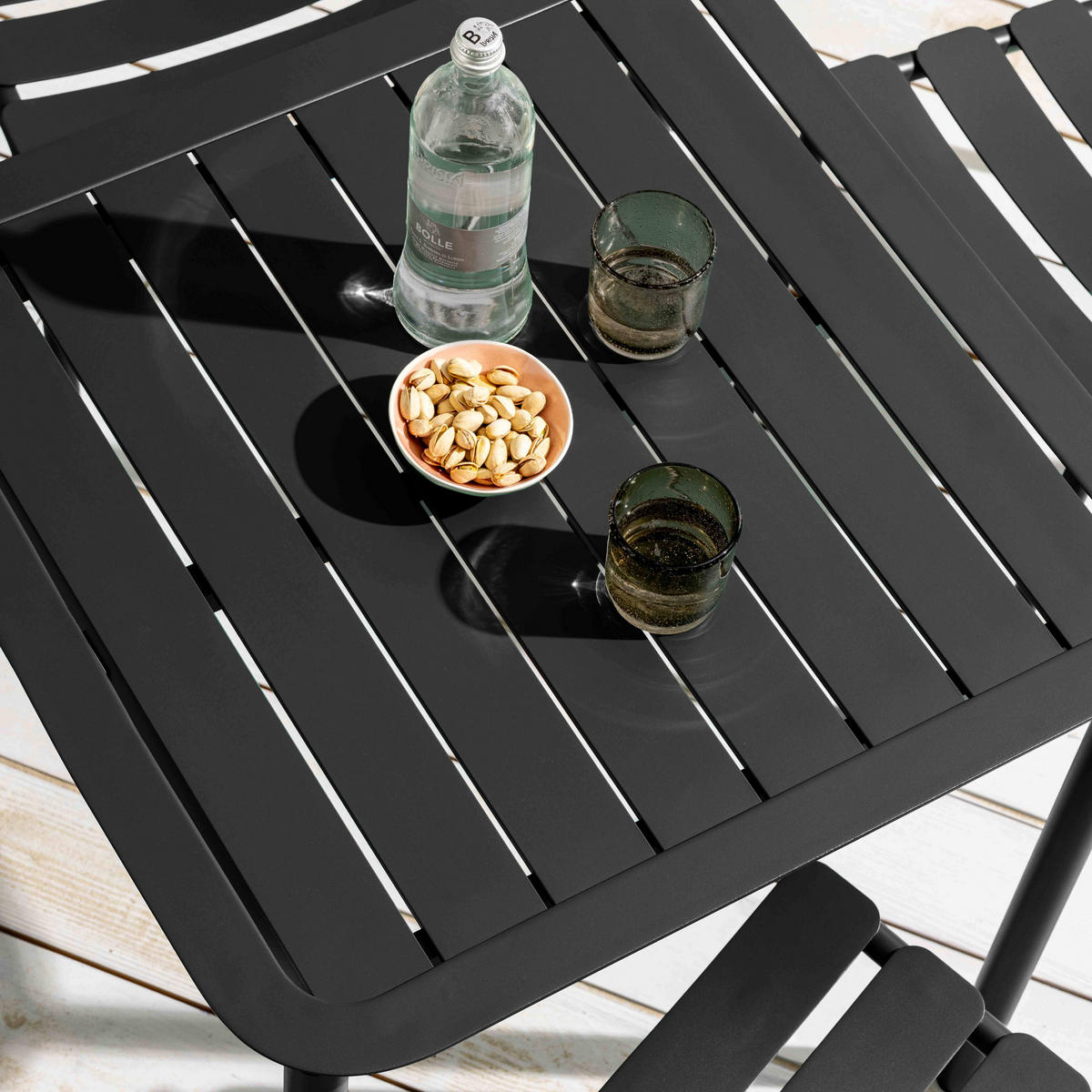 GARTENTISCH quadratisch und 4 Sessel, Schwarz - Schwarz, Metall - Oviala