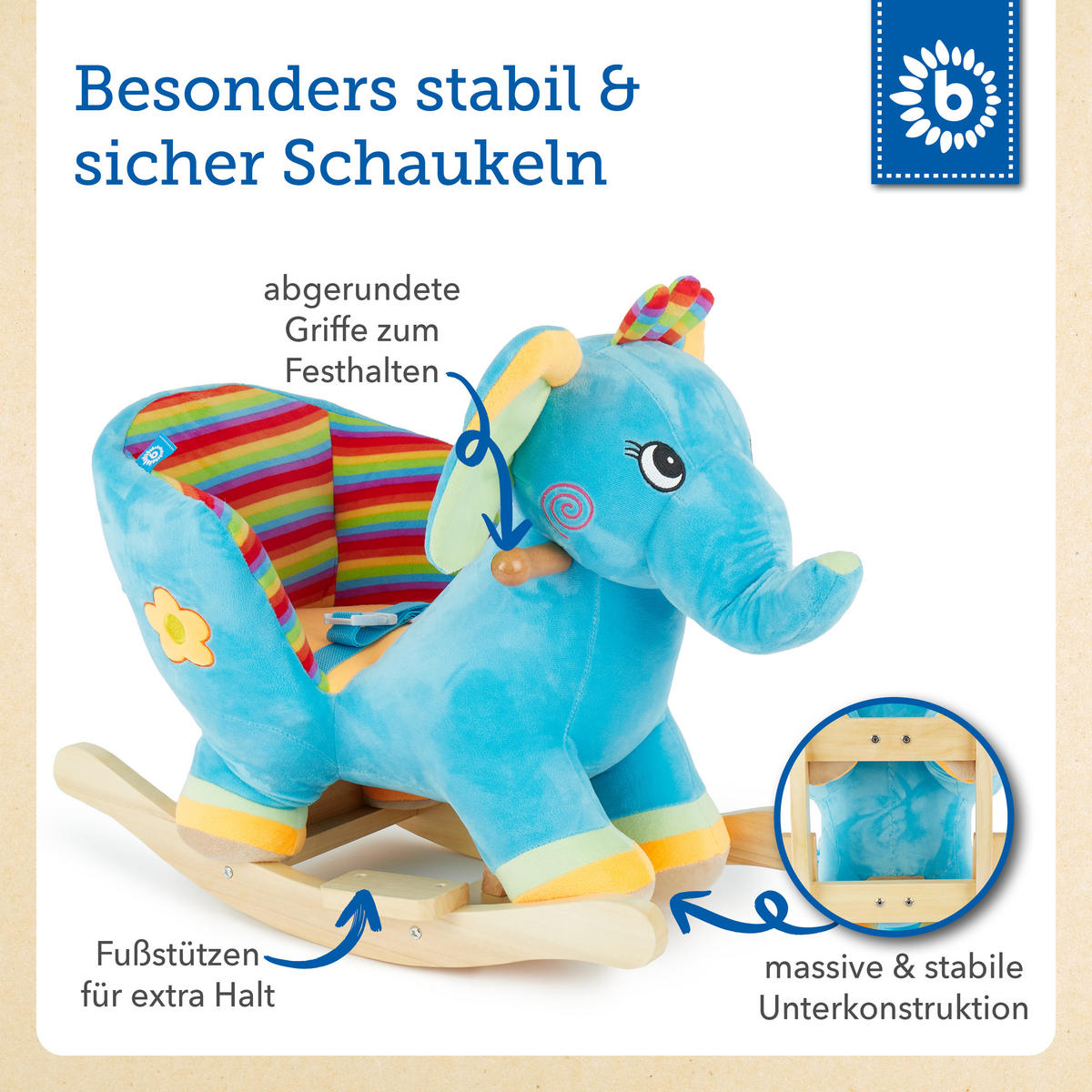 SCHAUKELTIER Plüsch Elefant Schaukelpferd - Blau, Textil (60/53/31cm) - Bieco Spielwaren