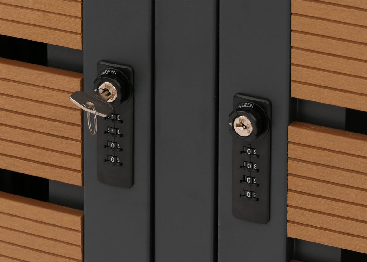 MÜLLTONNENBOX XL 2er-/4er HxBxT 119x140x102cm Teak-Optik WPC Metall 86kg - Teakfarben, Metall (140/119/102cm) - PROREGAL