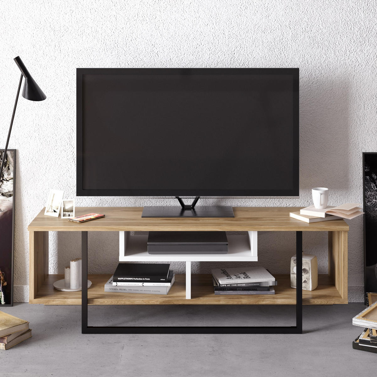 TV-ELEMENT Asal Oud Schwarz - Eichefarben/Schwarz, Holzwerkstoff (119.4/40.2/119.4cm) - Decorotika