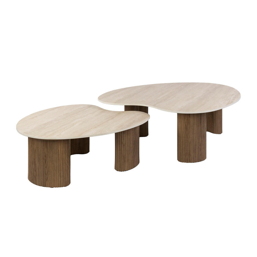 COUCHTISCH Set CERAMO APERTO 2-tlg. organisches Design-Set mit 3D-Keramikplatte - Hellbraun/Beige, Keramik (102/80/35cm) - alesvelt