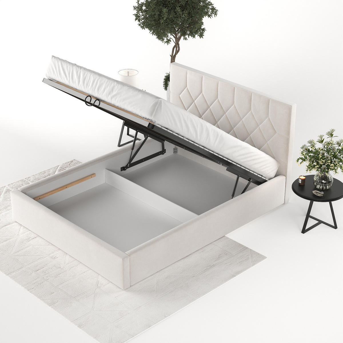 POLSTERBETT Brisa 140/200 cm Creme im Paros Stoff - Creme/Schwarz, Holz/Holzwerkstoff (140/200cm) - AltaBeds