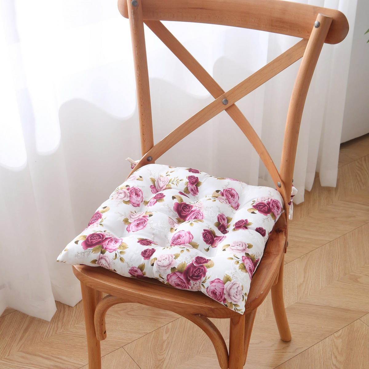 SITZKISSEN 2er Set Rosen 40/40 cm Landhaus-Stil mit Steppung - Pink, Textil (40/40/4cm) - wometo