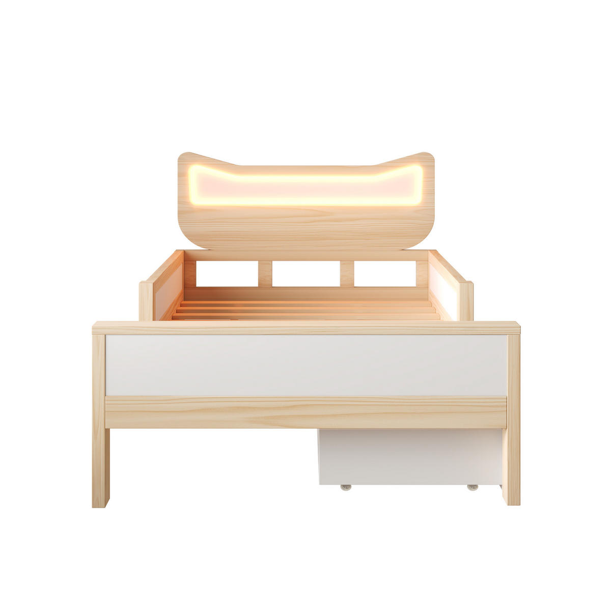 KINDERBETT 90/200 cm mit RGB-LED, Schutzgitter, Lattenrost und Schublade mit Staufach, Weiß/Eiche - Weiß, Holzwerkstoff (90/200cm) - Redom