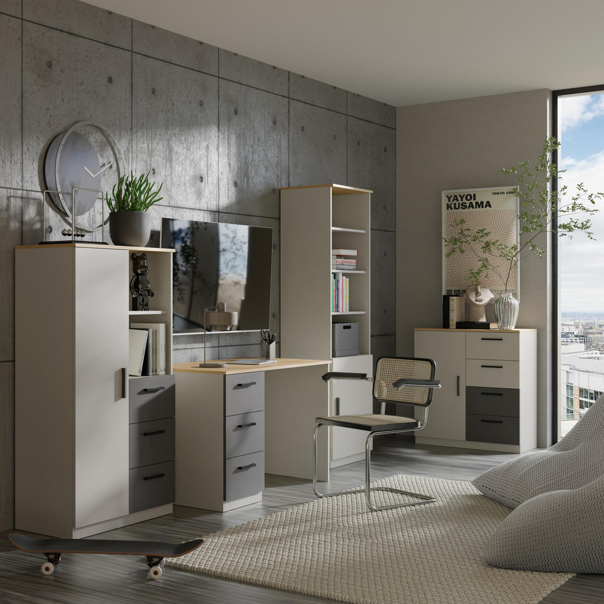 KOMMODE mit Schubladen Billz 1D4S 80 Kaschmir/Eiche Cremona - Kaschmir/Schwarz, Holzwerkstoff/Kunststoff (80/90/40cm) - mzm24