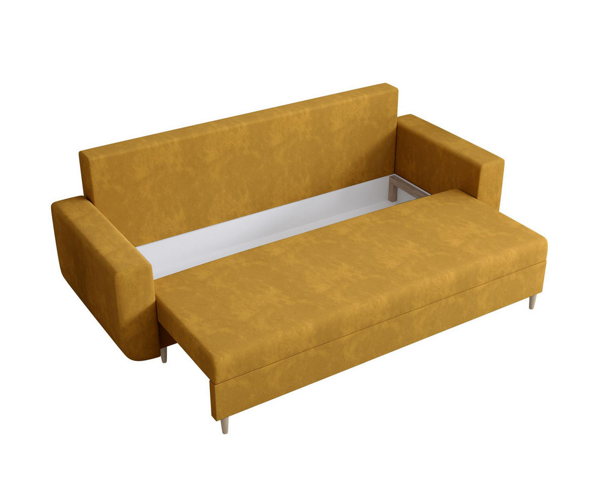 SOFA DELFIN mit Schlaffunktion ITAKA 33 Sofa mit Stauraum - Currygelb, Textil (90/88/240cm) - Bedante