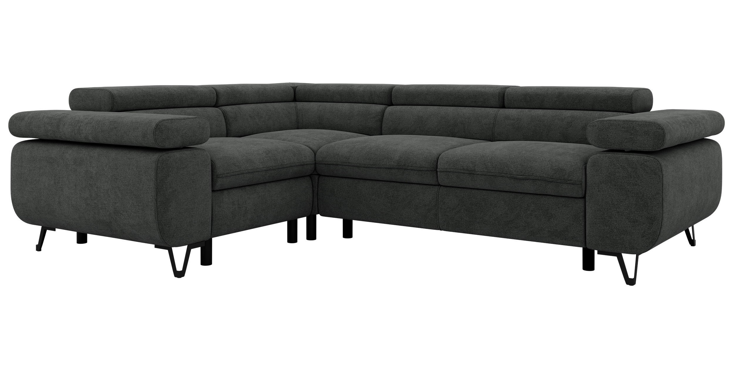 ECKSOFA ORSO L Dunkelgrau Stukture - Links Seite - Dunkelgrau/Schwarz, Textil/Metall (197/268cm) - MKS
