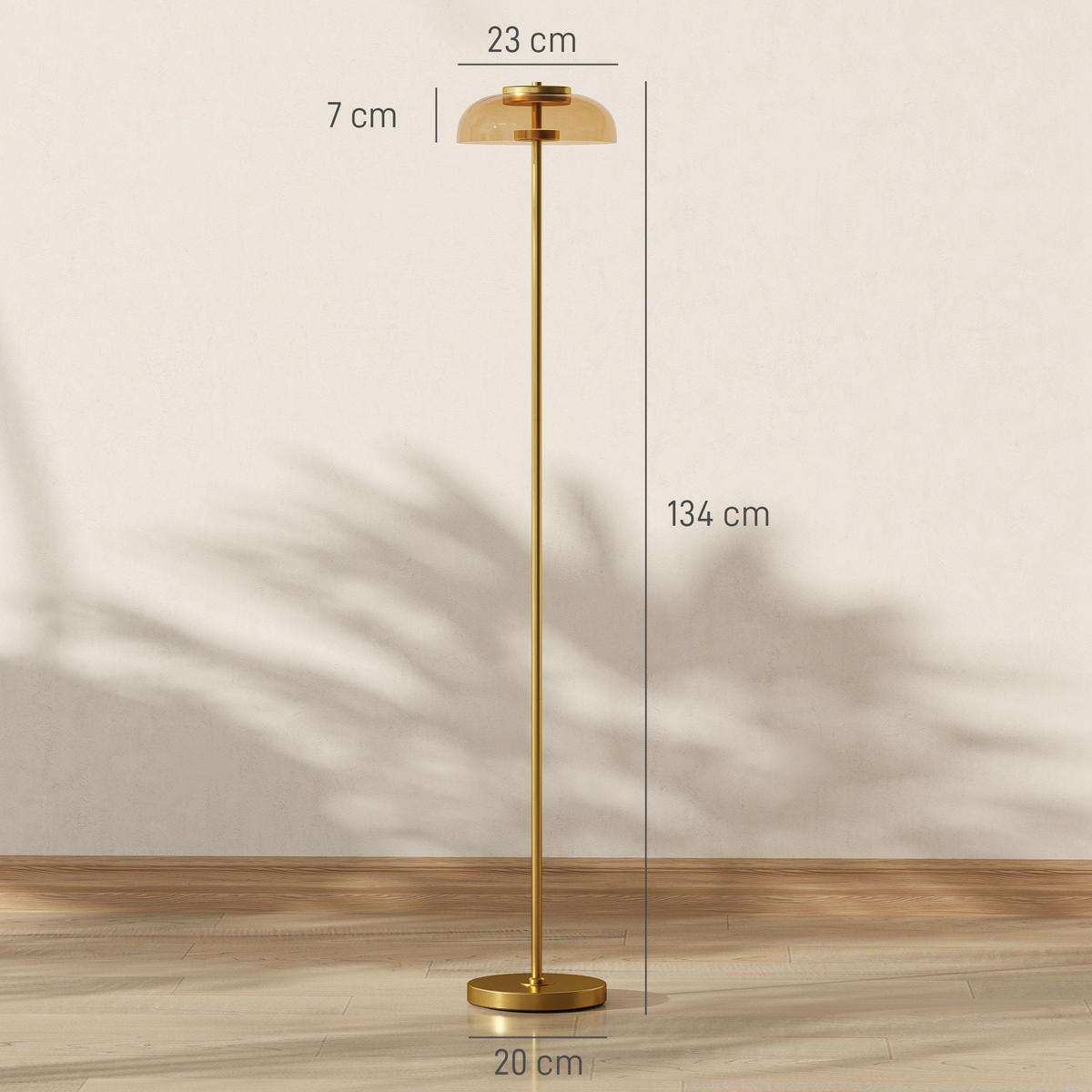 STEHLAMPE warmem Licht Led Fußschalter - Goldfarben, Metall (25/25/134cm) - HOMCOM