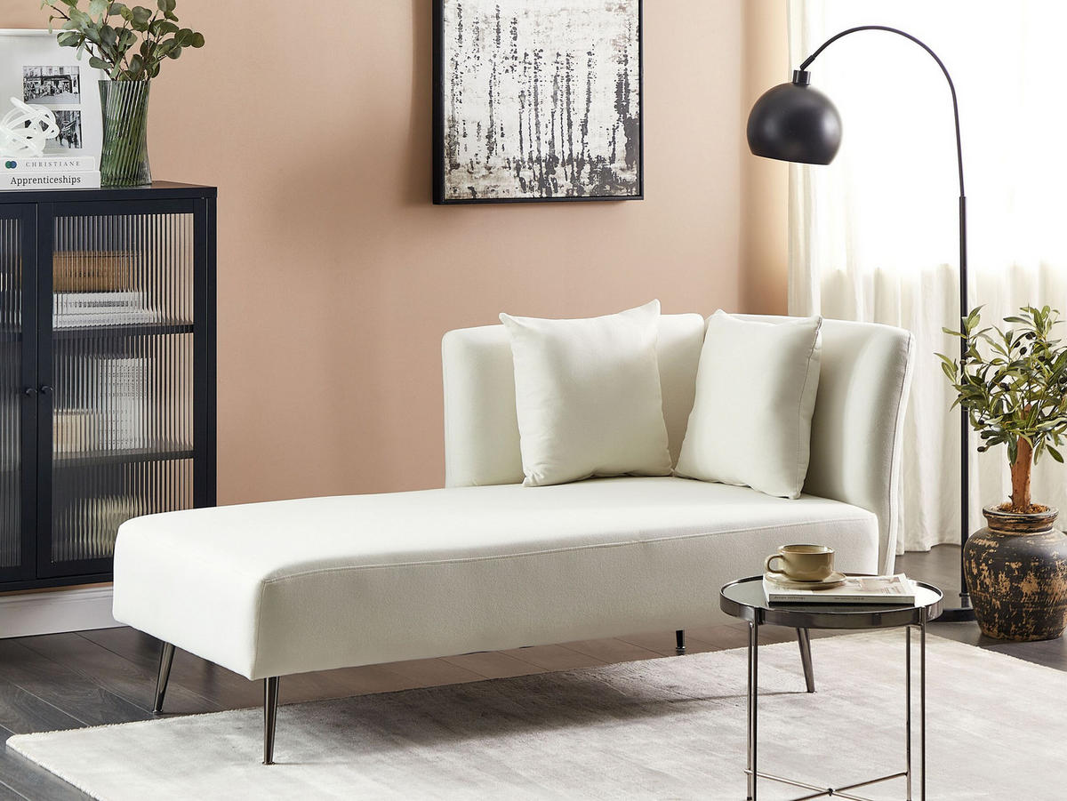 CHAISELONGUE cremeweiß rechtsseitig Riom - Schwarz/Weiß, Textil (156/75/77cm) - Beliani