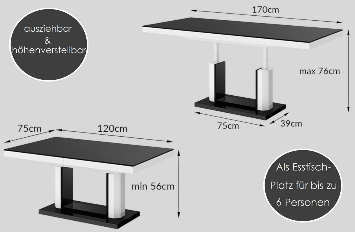 COUCHTISCH rechteckig Eiche Natur - Weiß Hochglanz 120/75/54 cm - Eichefarben/Weiß Hochglanz, Holzwerkstoff (75/120/54cm) - designimpex